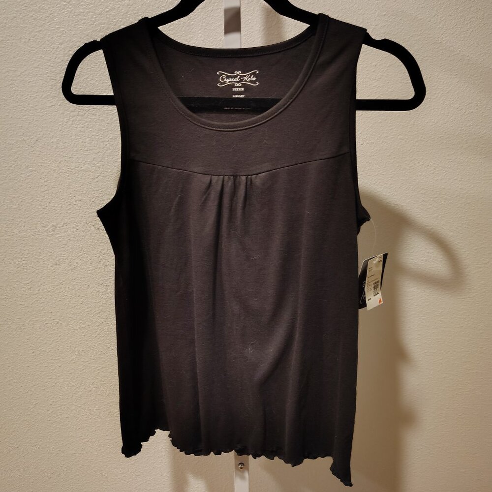 Crystal-Kobe Women's Black Tank Top Size MP Medium Petite NWT Sleeveless Pleated